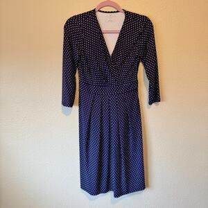 Talbots Blue Polka Dot Mini Dress Womens 2P 3/4 Sleeve Casual Sundress